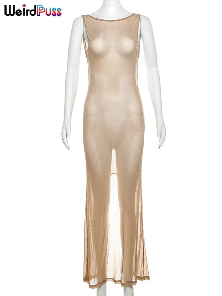 Kỳ Lạ Mèo Xem Qua Đầm Nữ Mùa Hè 2024 Áo Mỏng Lấp Lánh Chia Coquette Hở Lưng Clubwear Đi Biển Gợi Cảm vestidos — image 7