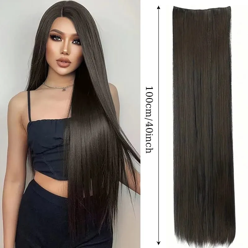 40inch Super Long Hair Extensions Wig Straight 5Clips in Hair Extensions Synthetic Hairpiece Fake Hair for Women Daily Party Use — image 8