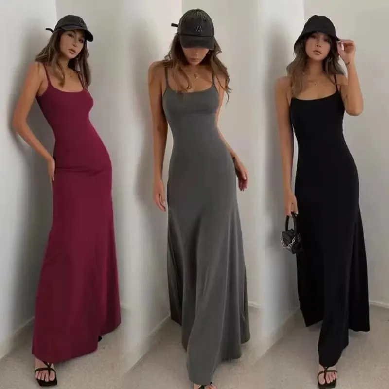 2025 Summer Women's New Fashion Simple Temperament Suspender Long Backless Slim Waisted Sexy Sweet And Spicy Casual Dresses — image 4