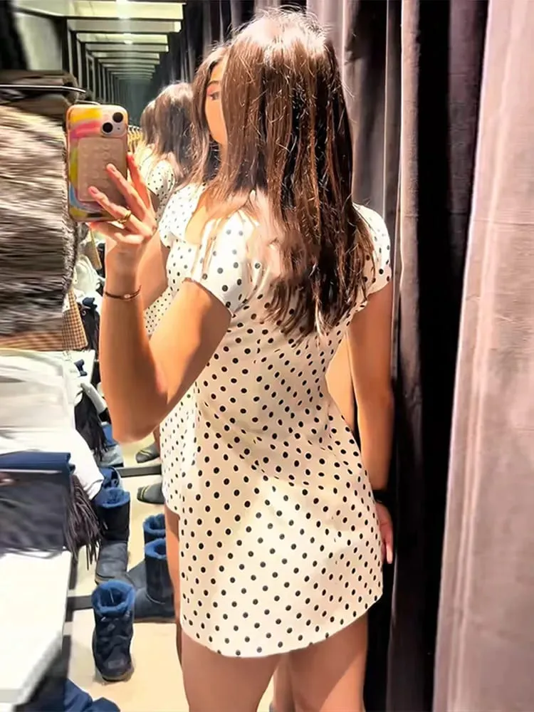 Sexy Polk Dot Women's Dress Club Lace Up Hollow Out Short Sleeve Hip Package Female Mini Dresses 2026 Spring Summer Lady Robe — image 5