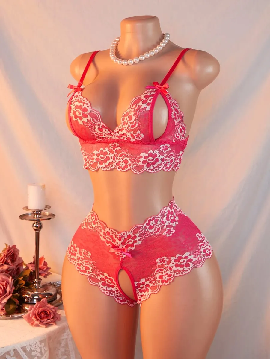 Sexy Lingerie Set Women Lace Bra Panty See Through Floral Embroidery Bralette Transparent Erotic Underwear Bow Intimates — image 8