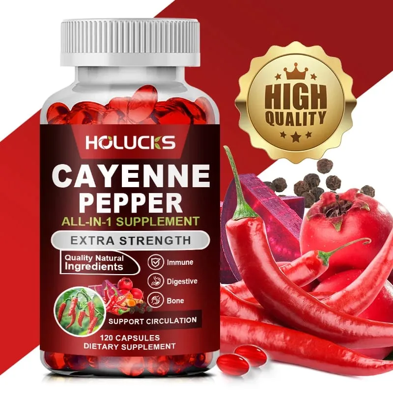 Cayenne Pepper Capsules with Vitamin D3 K2 Blood Circulation Promote Digestion Boost Metabolism Support Joint Bone Health — image 2