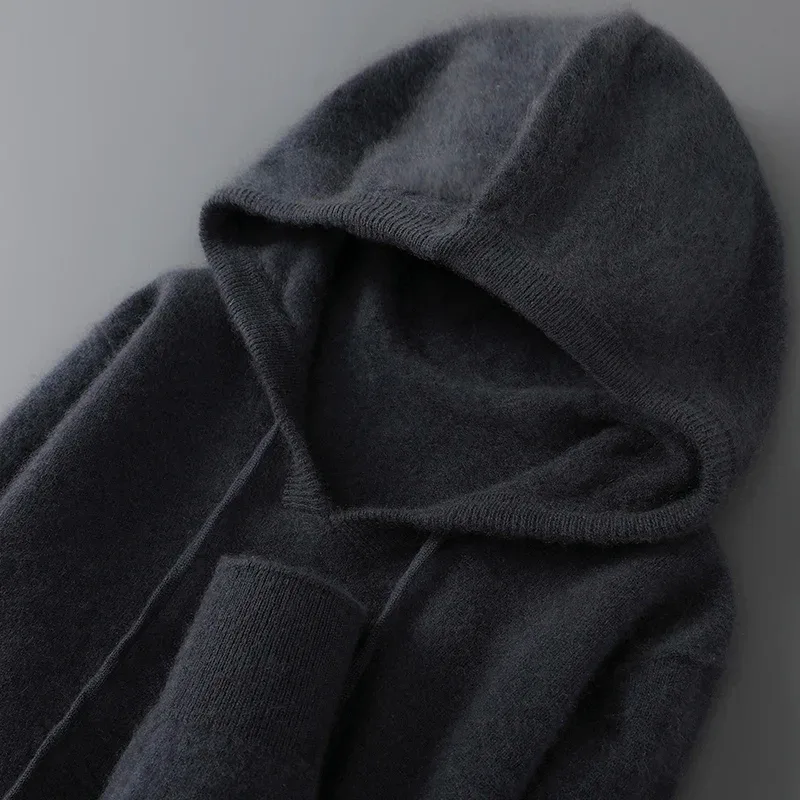 DjzDsm Autumn Winter Men's Sweater 100% Merino Wool Thick Hooded Pullover Soft Knitwear Casual Comfort Wool Clothing Tops — image 17