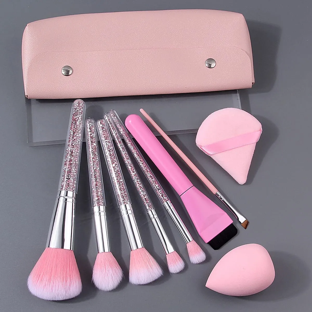 10/12/15/17pcs Professional Rhinestone Handle Makeup Brushes Set with Storage Bag Beauty Sponge Powder Puff for Face Eyes