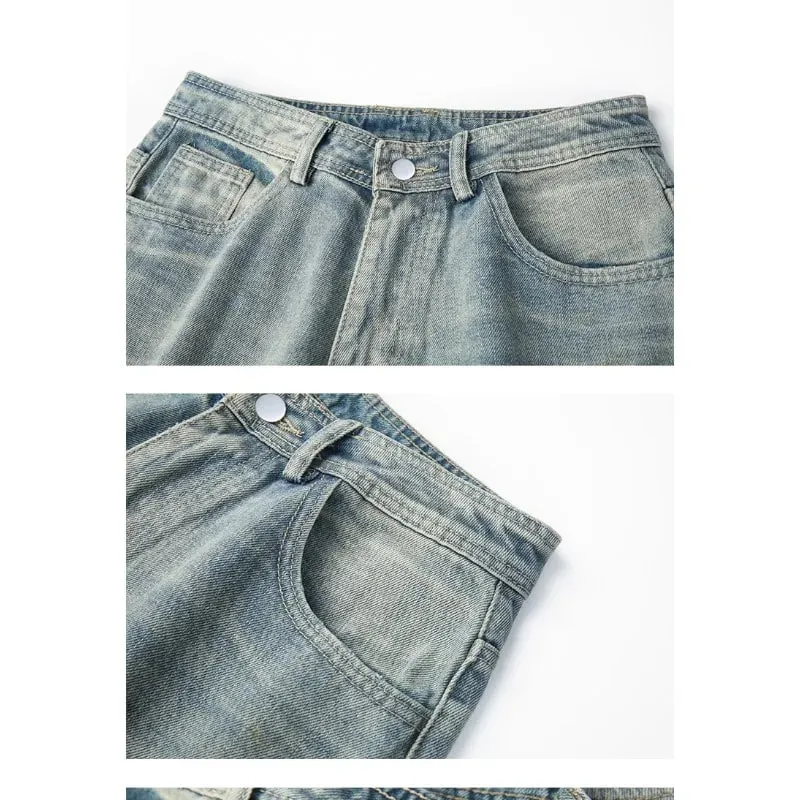 Summer New American Retro Blue Ripped Design Loose Wide Leg Cropped Pants Men's Jeans Man Pants — image 6