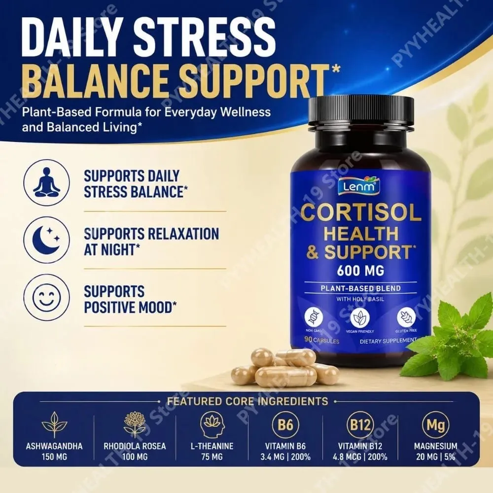 Lenm Cortisol Health Support Capsules Ashwagandha Rhodiola Holy Basil L-Theanine For Stress Balance & Relaxation Adult 90 Count — image 2