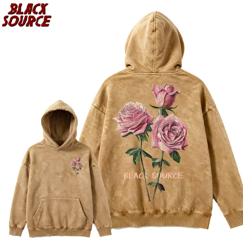 MP630 Hip Hop Men's Streetwear Retro Vintage Washed Anime Graphic Hoodie, Harajuku Casual Pullover Sweatshirt, Rose — image 20
