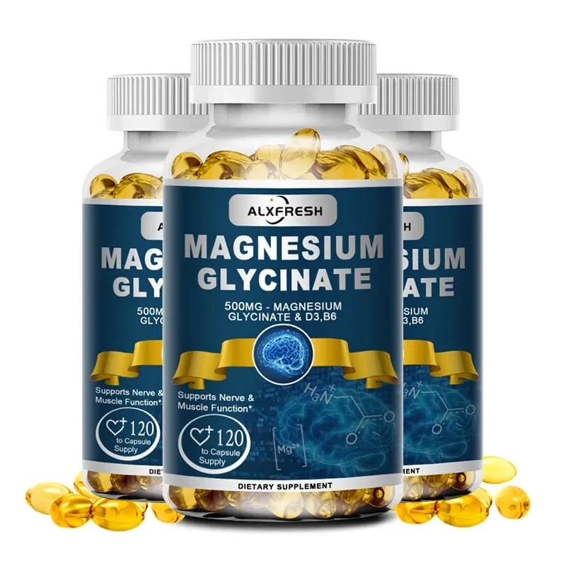 Alxfresh Magnesium Glycinate 500mg Κάψουλα Ψευδάργυρος Βιταμίνη D3 B6 για μυϊκή άρθρωση Νεύρων Ποιότητα ύπνου Άγχος Άγχος Διάθεση Υγεία — image 8