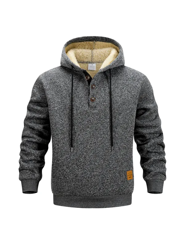 Felpa con cappuccio a mezzo bottone da uomo addensare felpe con cappuccio invernali maglione lavorato a maglia in pile caldo retrò pullover casual sportivo da corsa all'aperto — image 3