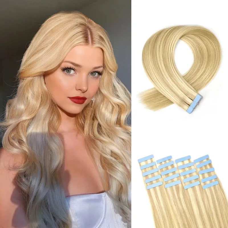 Brown Tape in Hair Extensions 100% Remy Human Hair Extensions Straight Seamless Skin Weft Tape in Extensions for Women 20pcs
