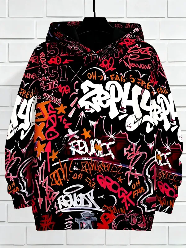 European and American Men's Autumn Gothic Letter Graffiti Print Soft and Comfortable Hooded Sweatshirt Outdoor Street Top — image 6