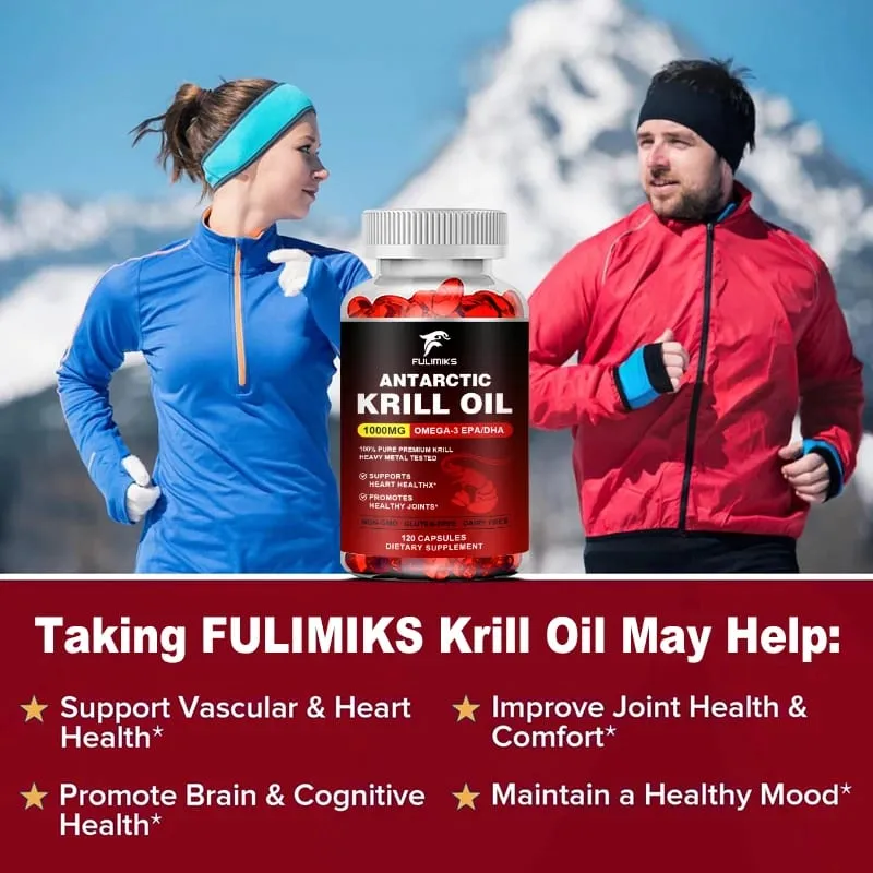 Pure Antarctic Krill Oil Supplement 1000mg Omega-3 with EPA/DHA Supports Heart Brain & Joints Health for Adults