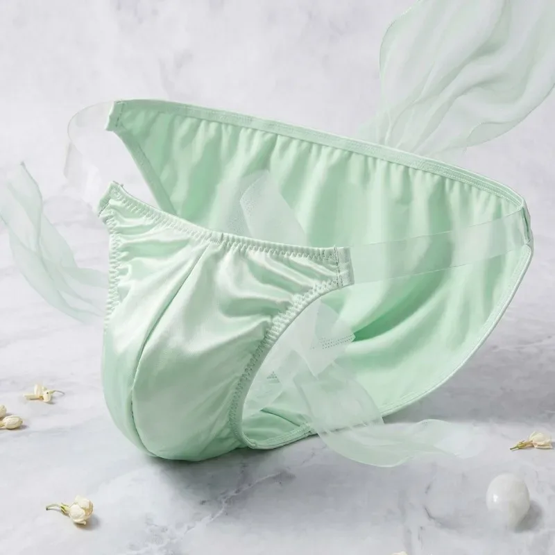 Ice Silk Satin Like Men's Underwear Solid Stretch High Fork Briefs Triangular Panties Bulge Pouch Smooth Breathable Underpant