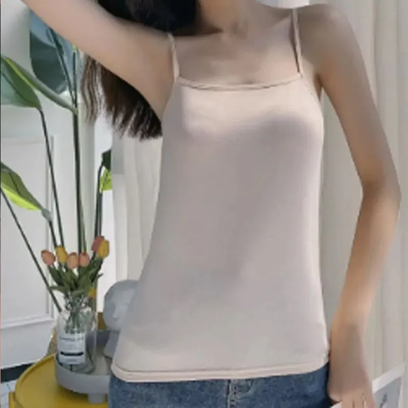 สีทึบแขนกุด Camisole เสื้อกั๊ก Casual Basic Slim Tank Top ทั้งหมดทุกวันผู้หญิงฤดูร้อนแฟชั่น Streetwear Tops ชุดชั้นใน