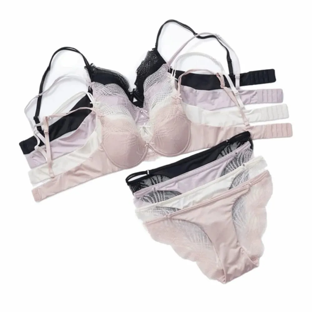 Hollow Thin Cup Women Lingerie Set Seamless French Style Lace Embroidery Lingerie Silk Satin Sexy Underwear Women Intimates — image 2