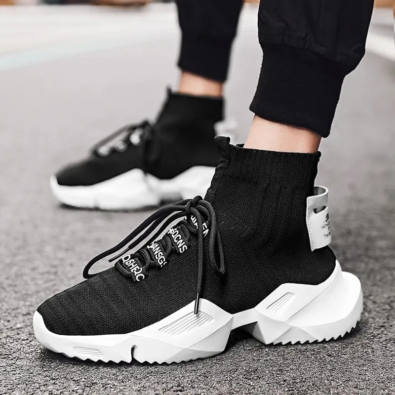 Fesyen Kasut Kasut Jaring Lelaki Berkualiti Tinggi Kasut Kasual Ringan Selesa Bertali Sneakers Tinggi Atasan Lelaki Berjalan