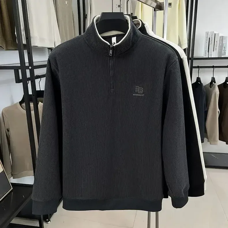 Autumn Men's Sweatwear Warm Pullover Solid Half Zipper Casual Long Sleeve Hoodie Thicken Half Turtleneck Sweatshirts Winter Tops — image 6