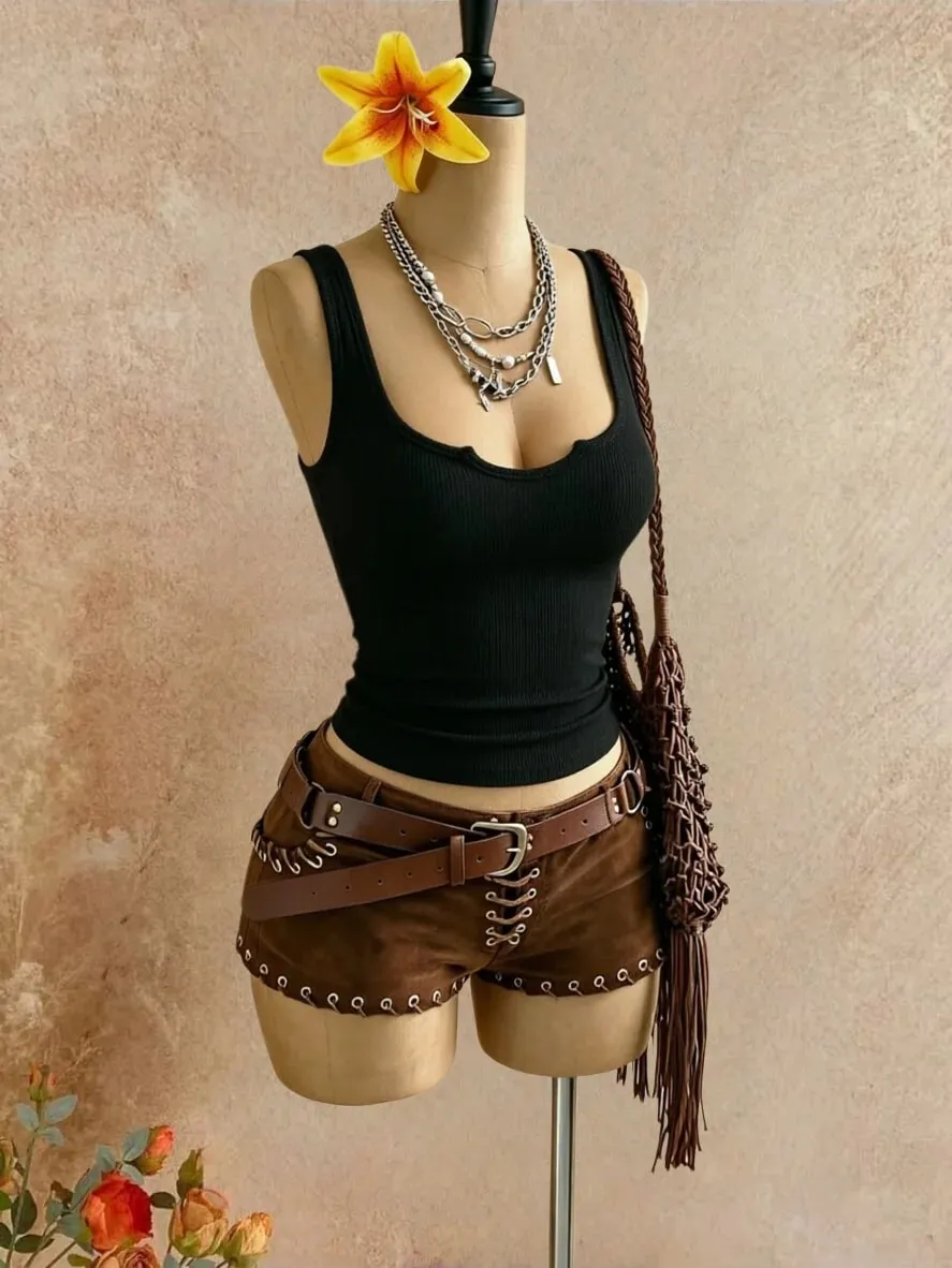 Women Ribbed Sleeveless Tank Top Notch V Neck High Stretch Soft Skin‑Friendly Fabric Slim Fit Basic Daily Going Out Cami Vest