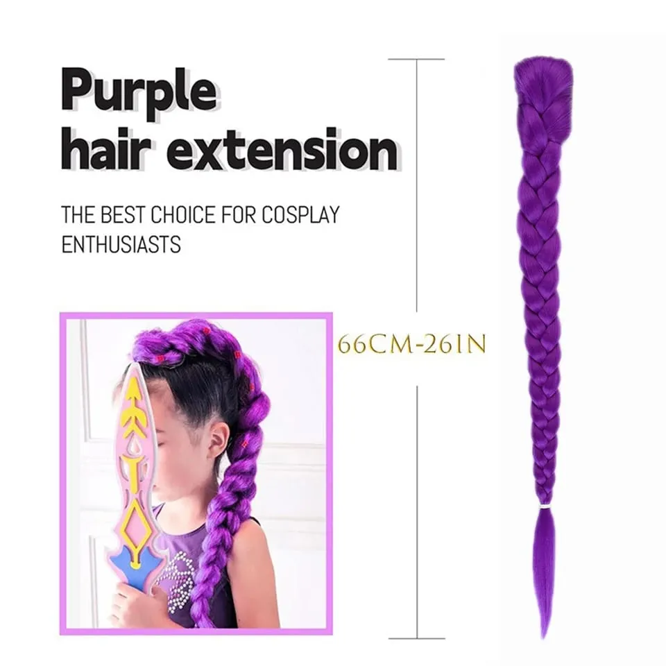 26Inch Synthetic BB clip Braids Hair Extensions Purple Hair For Box Braid For Women Halloween Christmas New Year Carnival Music — image 4