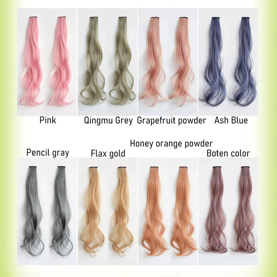 Synthetische 2-teiliges Set 50 cm 60 cm farbige lockige Haarverlängerungen Wasserwelle Rosa Blau Lila Halloween Weihnachten Perücke