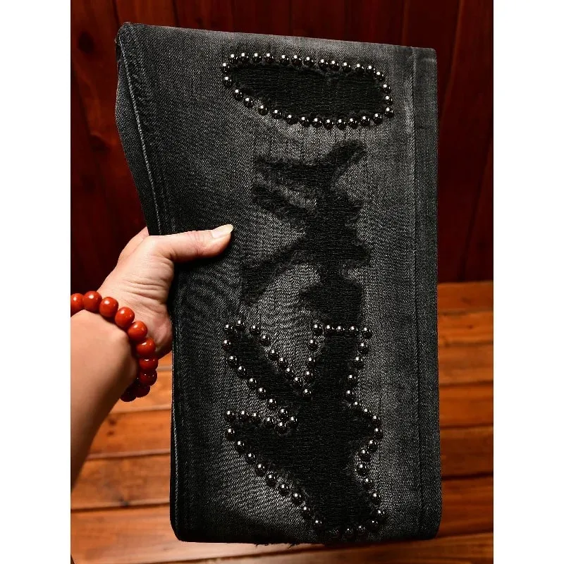 Street Designer Fashion Men Jeans High Quality Retro Black Stretch Slim Fit Hole Ripped Jeans Men Hip Hop Vintage Denim Pants — image 2