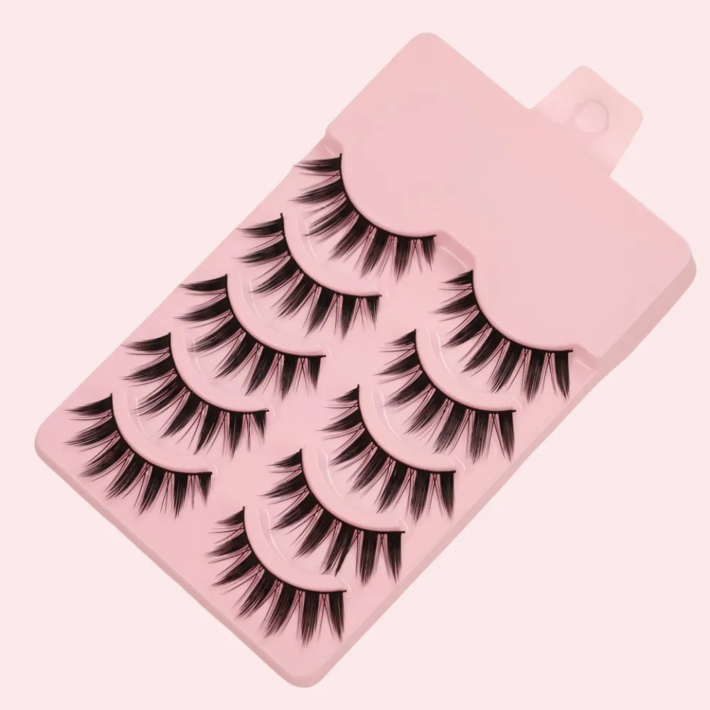 5Pairs Manga Spiky Fairy False Eyelashes Anime Cat Eye Style Wispy Fake Lashes with Soft Band Reusable Eye Makeup Tool for Women — image 2