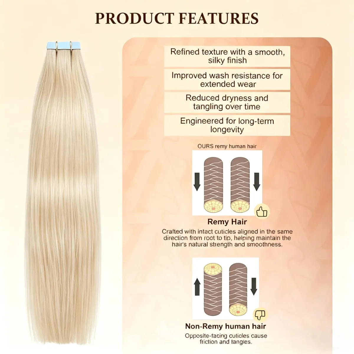Blond tejp i hårförlängningar Människohår Platinum #60 Straight Seamless Skin Weft Tejp i Real Human Hair Extensions 50G — image 2