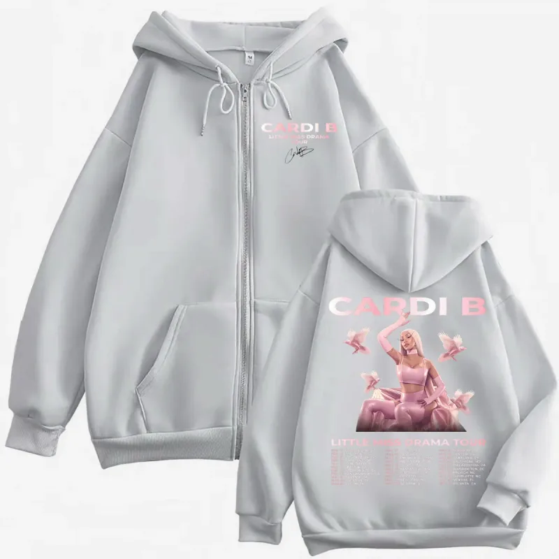 Rapper Cardi B Little Miss Drama Tour 2026 Zipper Hoodie Fashion Aesthetic Zip Up Sweatshirts Men Women Casual Loose Pullovers — image 6