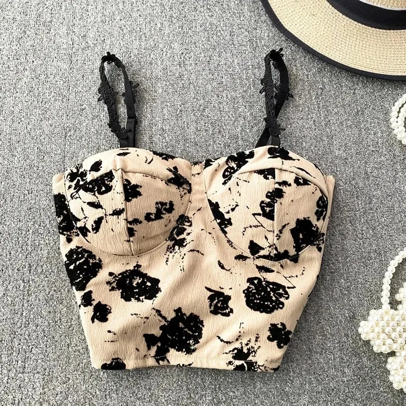 Women Sweet Elastic Camis Underwear Padded Bra Spaghetti Cute Crop Tops Print Tank Tops For Women Summer — image 10