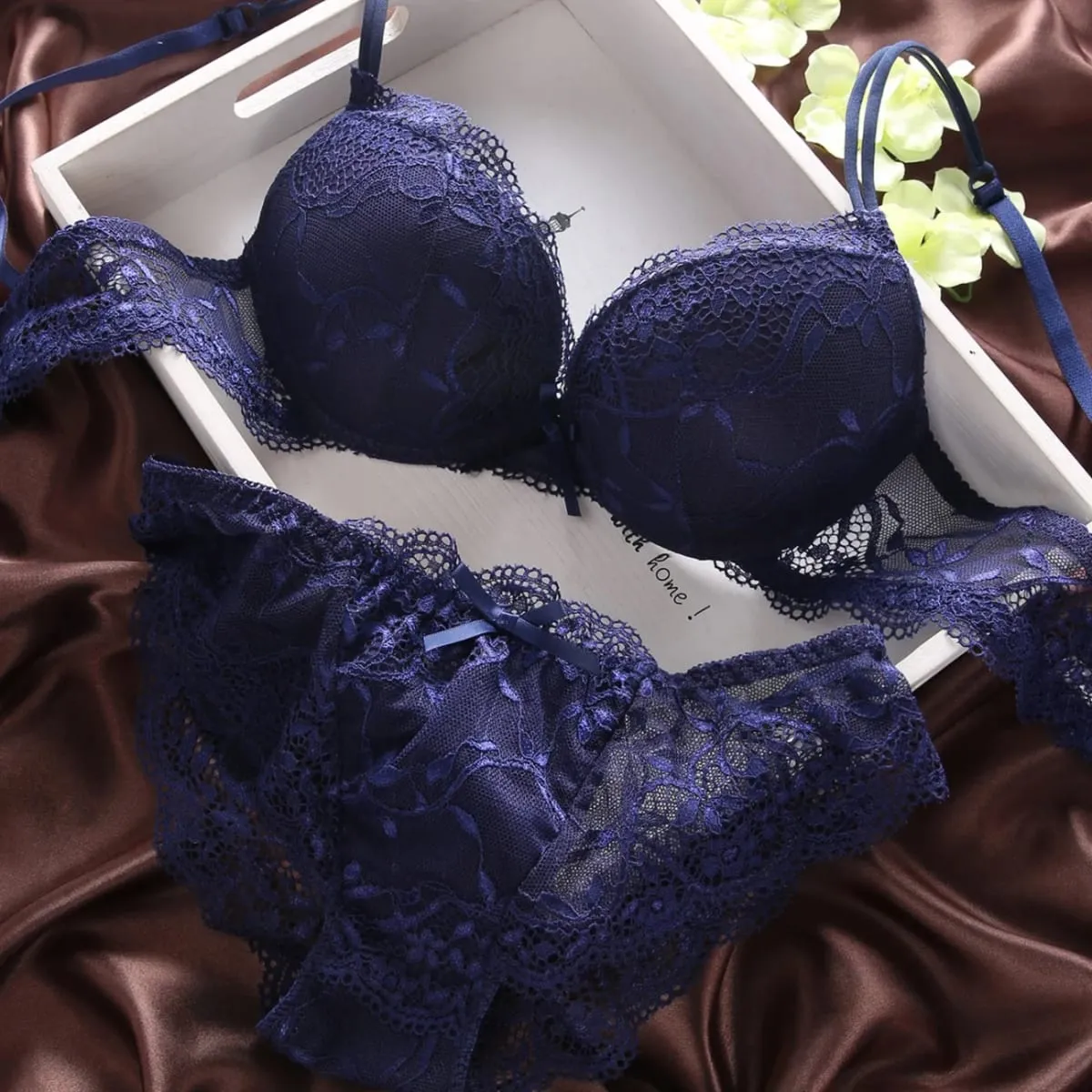 Women Lingerie Set Underwire Multi‑Color Lace Bow Design Push Up Bra Panty Set Soft Breathable Comfort Ladies Intimate Underwear — image 5
