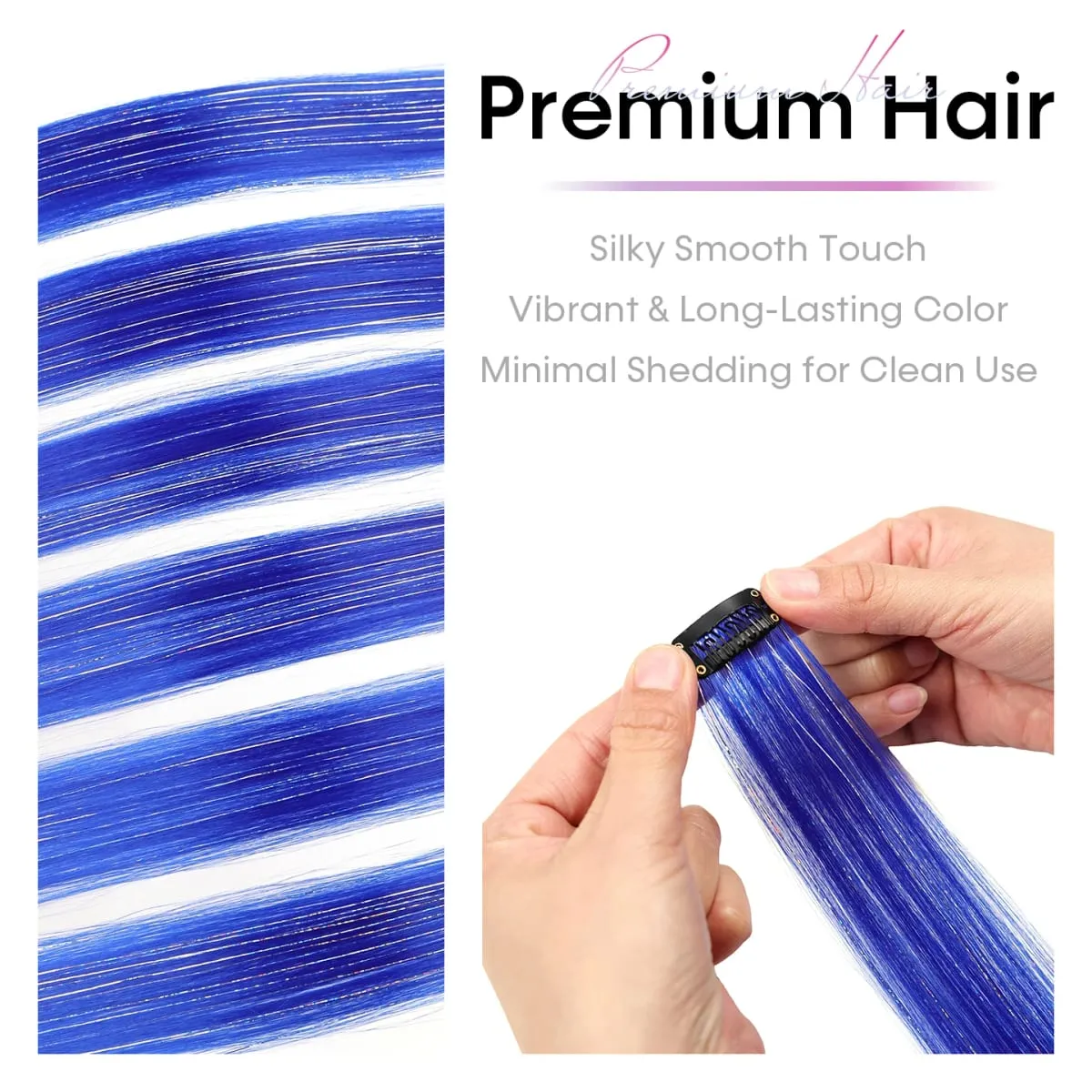 Synthetic 6pcs Clip in Hot Pink Hair Extensions Mix tinsels 22 Inch Colored Hair Extensions 2 in 1 Rainbow Hair — image 6