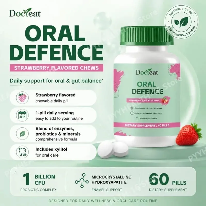 Oral Probiotics Chewable Tablets Strawberry Flavor with Xylitol & Hydroxyapatite Probiotic Complex Oral Health Support 60 Pills — image 1