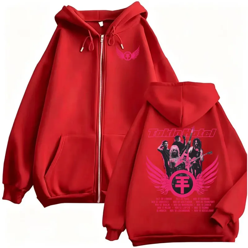 Tokio Hotel Arena Tour 2026 Zipper Hoodies Men's Clothing Harajuku Sweatshirt Jacket Coats High Quality Bodywarmer Zip Up Hoodie