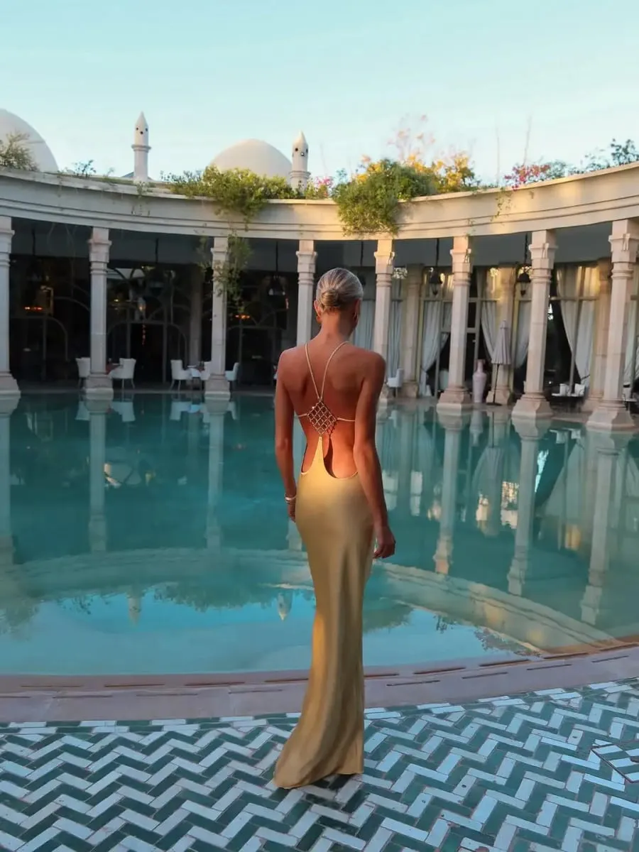 Cryptographic Vacation Women's Casual Dresses Sexy Socialite Style Long Dress Rhinestone Decor Slim Solid Backless Women's Gowns — image 4