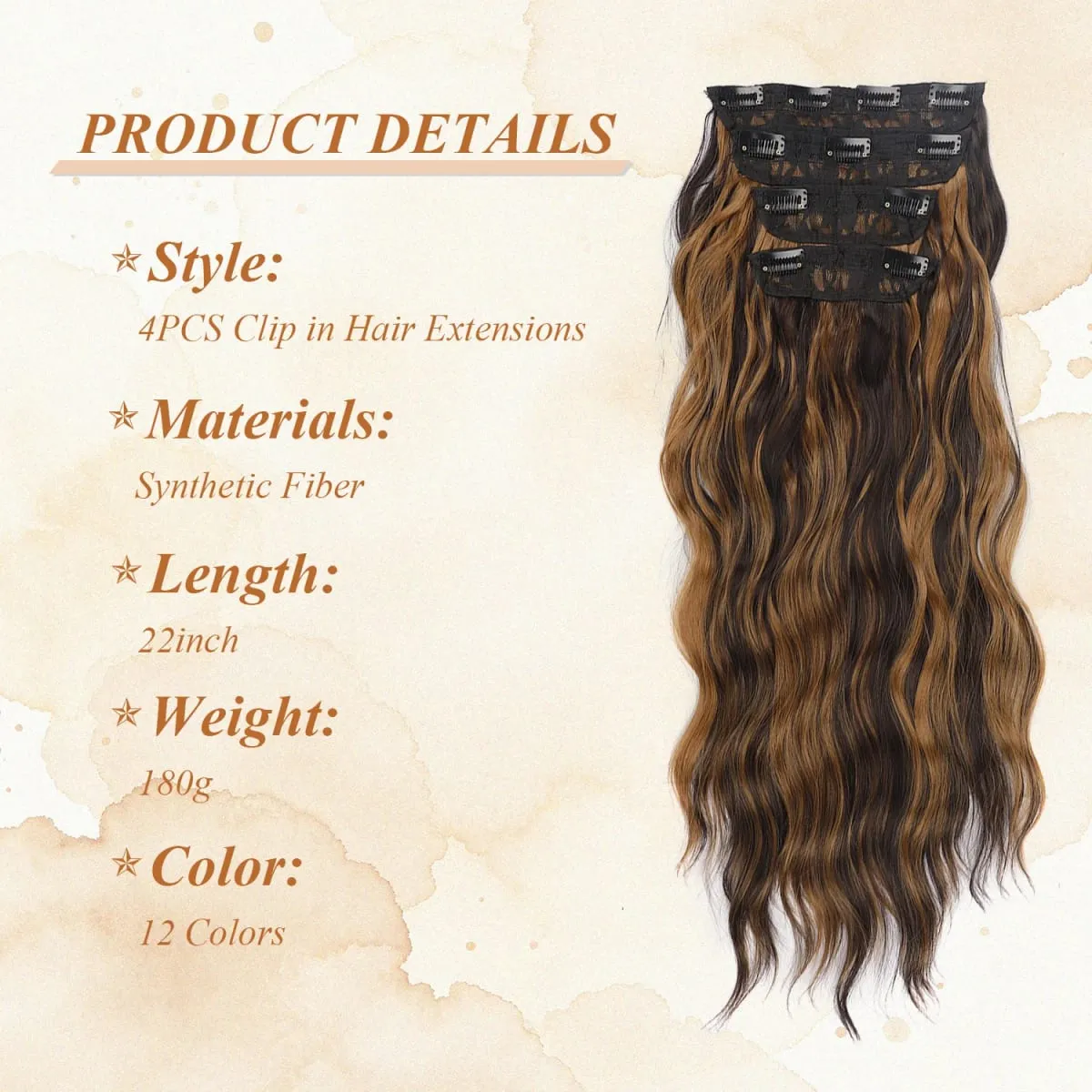 4 Pcs 22 Inch Clip in Hair Extensions Long Synthetic Wavy Curly Hairpieces Layered Soft Invisible Clip Ins Extensions for Women — image 2