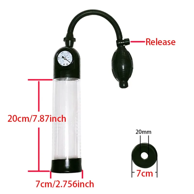 Penis Extender Enlarger Manual Vacuum Pump With Pressure Gauge Cock Exercises Training Device Stronger Bigger Ejaculation 18+ — image 12