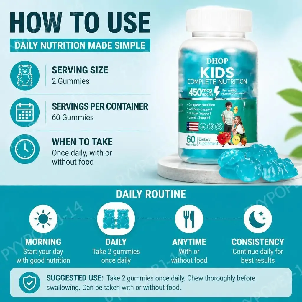 Kids Complete Nutrition Gummies with Vitamin D3 Zinc and Iodine for Immune Support and Growth Support Daily 60 Gummies