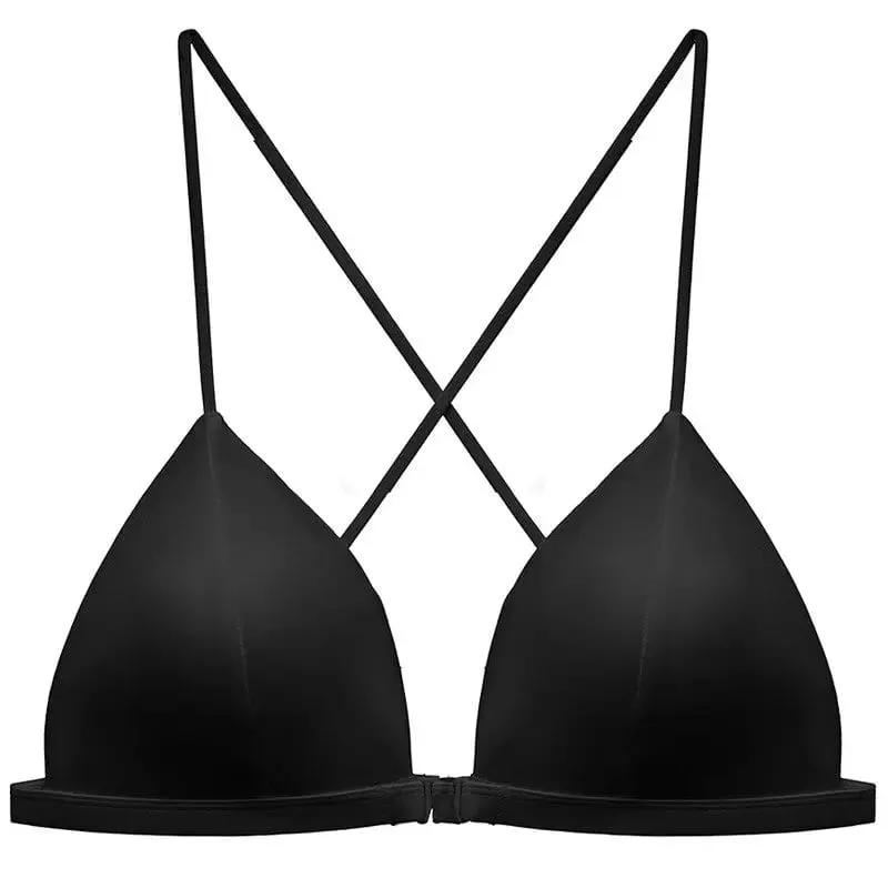 French Style Front Fastening Bra Thin Strap Triangle Cup Leopard Print Sensual Back Design Lightweight Small Bust BANERDANNI