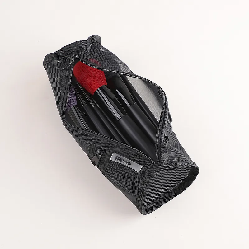 【M】Mesh Dual-use Makeup Brushes Holder Travel Cosmetic Bag Organizer Brushes Pens Tube Container Stand-up Pouch Cosmetic Tool