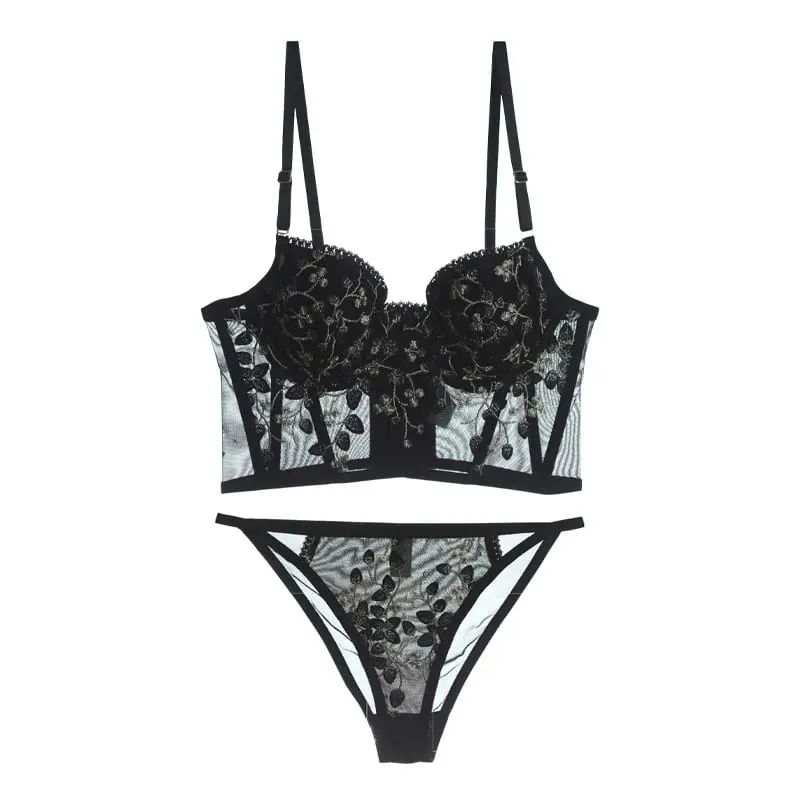 New Embroidery Lace Flowers French Women Underwear Steel Rubber Bone Push Up Bras Sexy Bralette Cute Lingerie Sexy Body Shaping — image 10