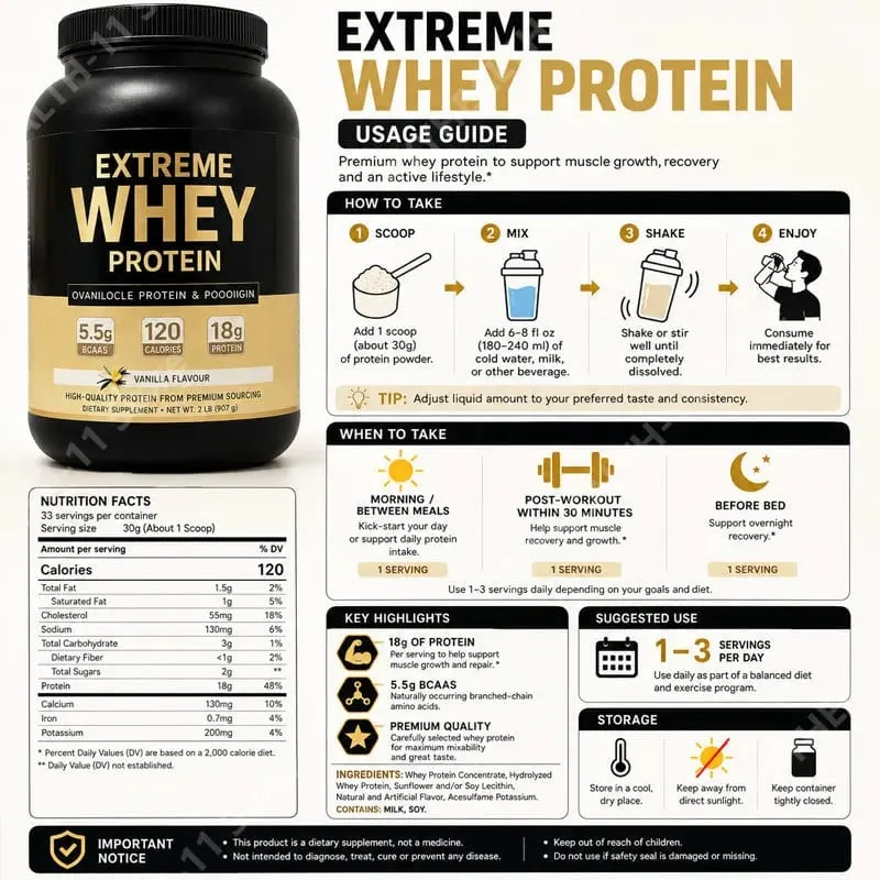 Whey protein pó branco ganhador de massa suplemento muscular crescimento muscular esporte suporte de saúde para ginásio sabor baunilha 1000g