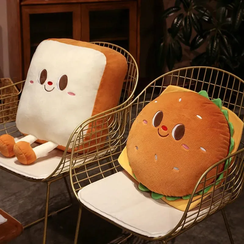 Sød mad Plys pyntepude Fyldt Toast Hamburger Pude Smilende Ansigt Glad Plys Sofa Hjem Indretning Gave