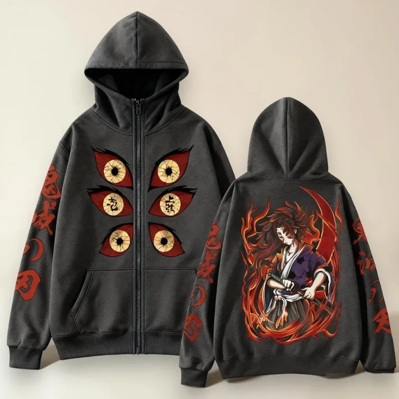 Demon Slayer Graphic Hoodie, Anime Zip Hoodie, Anime Lovers Gift — image 4