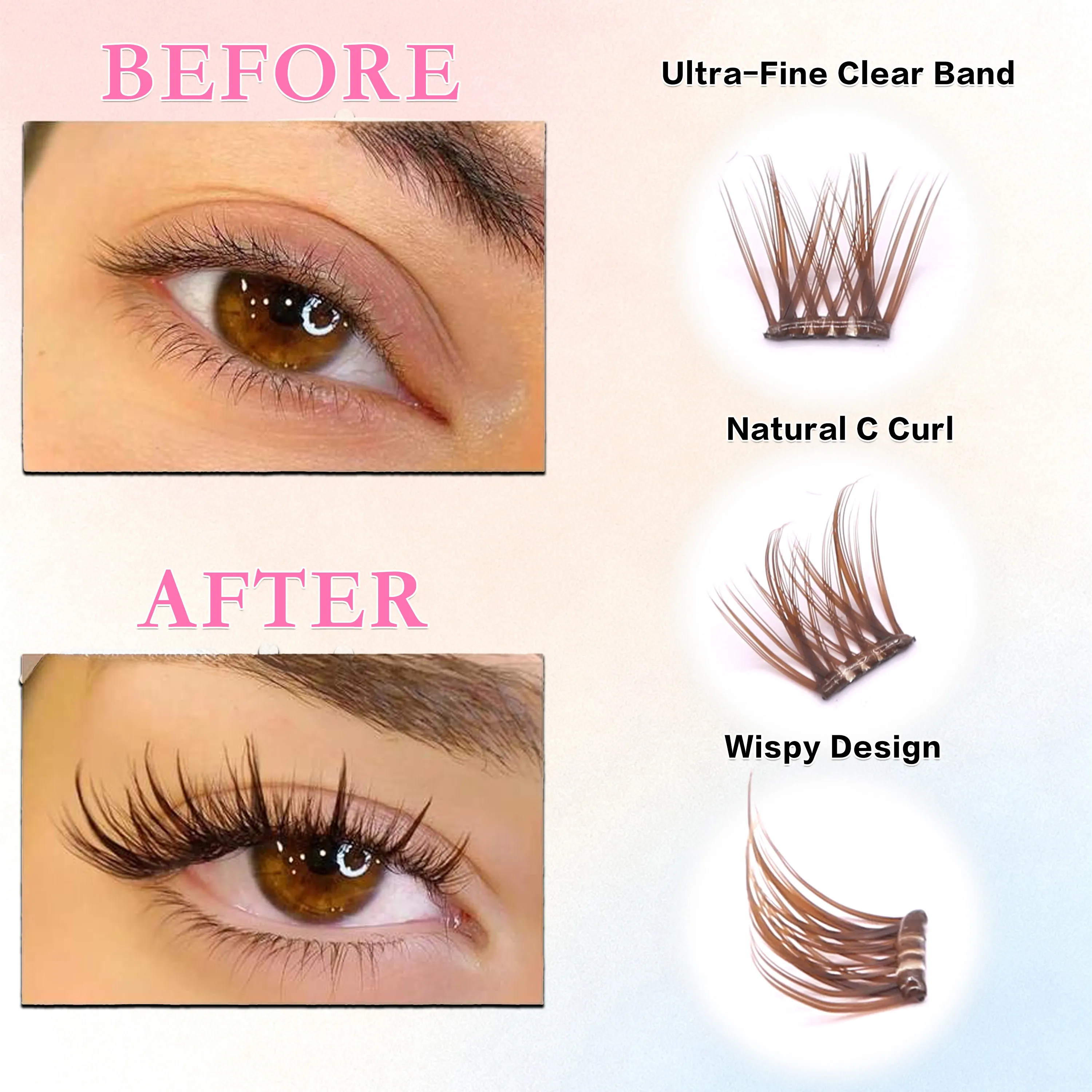 Brown Color Popular High-quality Self-Adhesive Eyelash Extension 3-4Times Reusable Handmade Large Capacity Enlarged Double Eye — image 4