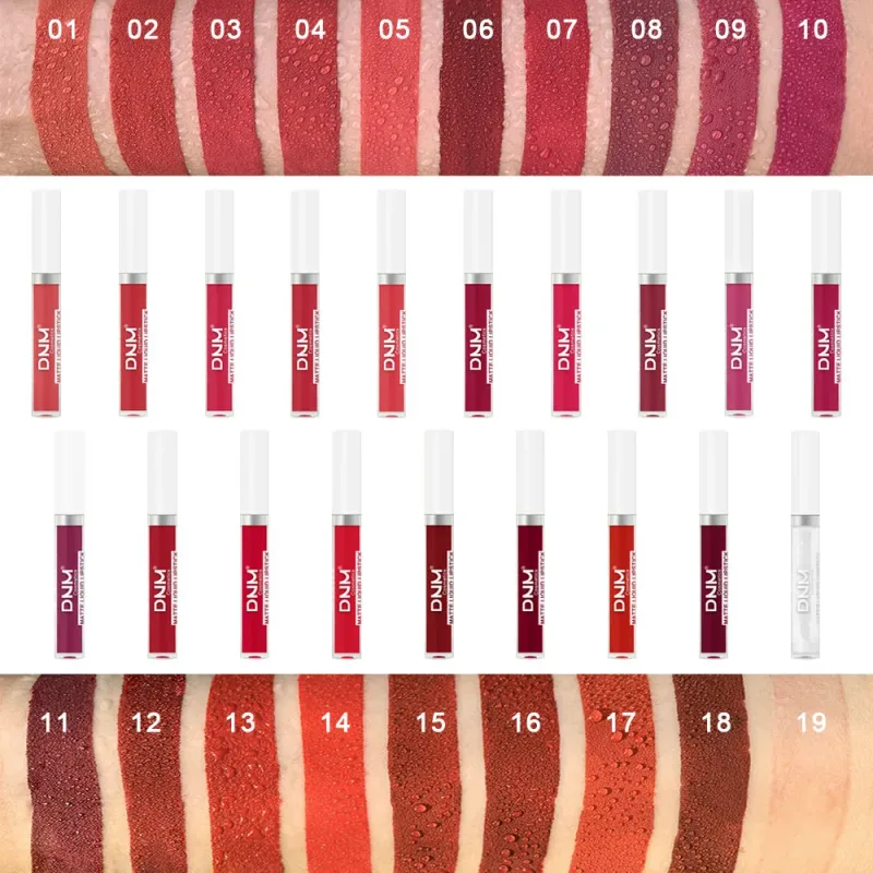 DNM 19 Färg Matt sammet flytande läppstift Vattenfast Håller Ej lätt att bleka Lipgloss Makeup Lila Röd Nude Lip Tint Kosmetika