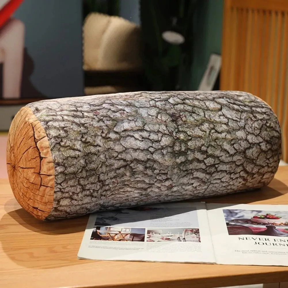 Plush Material Tree Log Pillow Soft Texture PP Cotton Filled Stump Cushion Realistic Wood Grain Novelty Throw Pillow For Women
