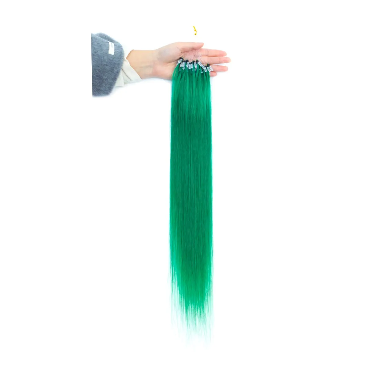 Colored Micro Link Hair Extensions Human Hair No Glue Virgin Human Hair for Women Girls 50 Strands Colorful 30G Gray — image 13