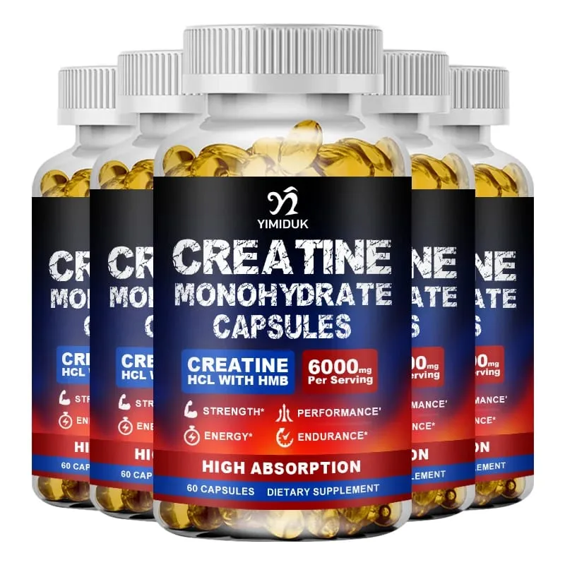 Creatine Monohydrate 6000mg Capsules with Creatine HCL & HMB Boost Lean Muscle Improve Training Endurance Ease Muscle Fatigue