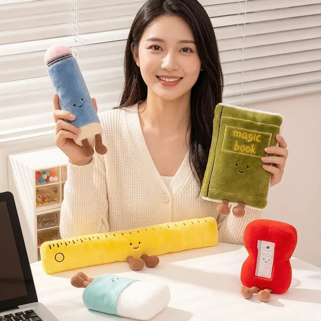 Kawaii Stationery Commodity Plush Toy Stuffed Humanoid Ruler Book Pencil Sharpener Eraser Pillow Decoration Gift — image 2