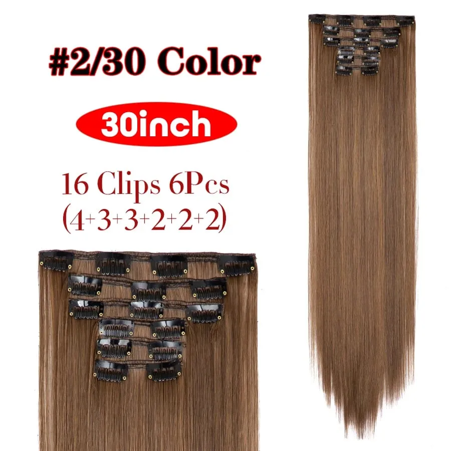 6Pcs/Set 16 Clips In Hair Extensions Black Brown Straight Synthetic Hairpieces 30Inch Thick Hair Extension For Girls Daily Use — image 8